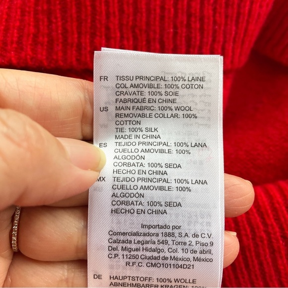 Sandro Red 100% Wool Lézard Sweater w/ Silk Bow - 3/M 🇫🇷 - Picture 9 of 14